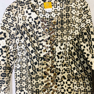 EUC Pre-owned Ruby Rd. Cheetah Print Crewneck Hook Jacket Long Sleeve Semi Blazer Size 6