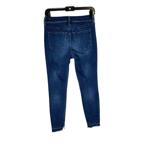 EUC Pre-owned Old Navy Rockstar Denim Dark Wash Mid Rise Skinny Raw Hem Blue Jeans Size 4