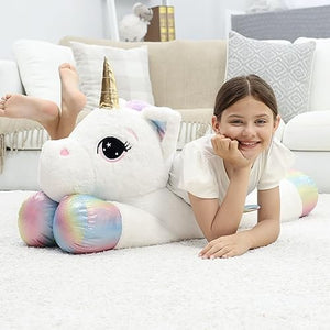 44 Inch Giant Unicorn Stuffed Animal Pillow, Cute Soft Big Unicorn with Rainbow Wings, Large Plush Toy Lovely Color Unicorn, Christmas Birthday Decorations Gifts for Children, Girls, Boy and Kids