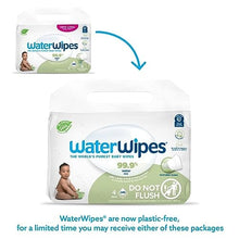 Load image into Gallery viewer, WaterWipes Plastic-Free Textured Clean, Toddler &amp; Baby Wipes, 99.9% Water Based Wipes, Unscented &amp; Hypoallergenic for Sensitive Skin, 240 Count (4 packs), Packaging May Vary