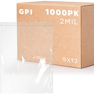 9 x 12 inches, 2Mil Clear Reclosable ZIP Bags, case of 1,000 GPI Brand
