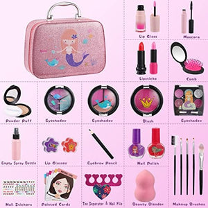 Kids Makeup Kit for Girls, Washable Girls Makeup Kit with Cosmetic Case, Real Girls Makeup Pretend Play Kids Makeup Set for Little Girls Birthday Xmas Gift for 3 4 5 6 7 8 9 10 Year Old Kids
