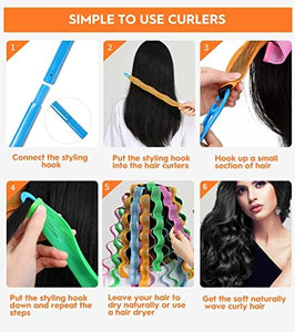 42 Pieces Heatless Waves Hair Curler, No Heat Damage Wavy Hair Curlers with 2 Sets of Styling Hooks, Heatless Curls for Women Girls Long Medium Short Hair(4 Colors,30cm/ 11.8")