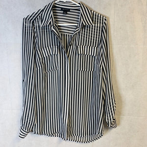 Pre-owned I Heart Ronson Women's Top Button Down Long Sleeve Striped Shirt Size Medium