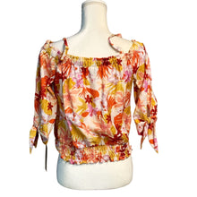 Load image into Gallery viewer, NWT Pre-owned  BCX Juniors Off The Shoulder Floral Print Tie Sleeve Blouse Size Small