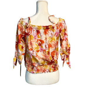 NWT Pre-owned  BCX Juniors Off The Shoulder Floral Print Tie Sleeve Blouse Size Small