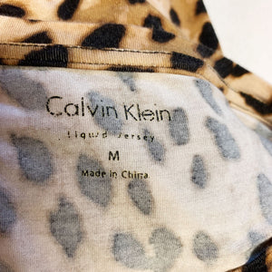 Pre-owned Calvin Klein Liquid Jersey Long Sleeve Soft Animal Print Pullover Top Sz Medium