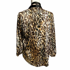 Pre-owned 7th Avenue New York & Co Tie Neck Long Sleeve Animal Print Office Blouse Medium