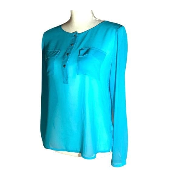 Pre-owned Bebe Long Sleeve Pockets Relaxed Flowy Sheer Career Blue Blouse Top Size  S/P