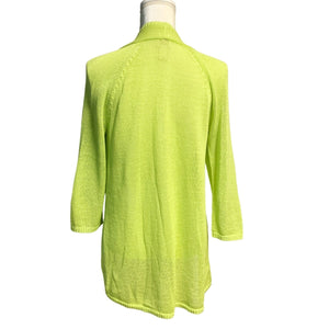 Pre-owned EUC Chico's 3/4 Sleeve Lime Green Work Knit Open Front Cardigan Sweater Size 1
