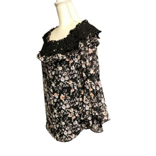Load image into Gallery viewer, WHBM Pre-owned Women&#39;s Lace Floral Print Crochet Trim Off The Shoulder Lined Blouse Medium