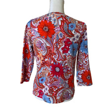 Load image into Gallery viewer, Pre-owned TALBOTS Petite Women&#39;s Tee 3/4 Sleeve Paisley Floral Colorful Soft Top Size MP