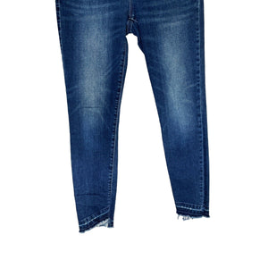 EUC Pre-owned Old Navy Rockstar Denim Dark Wash Mid Rise Skinny Raw Hem Blue Jeans Size 4