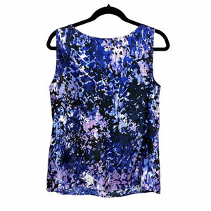 Anne Klein Pre-owned Abstract Printed Blouse Sleeveless Scoop Neck Purple Satin Top Medium