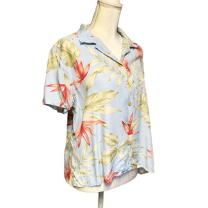 Pre-owned Gloria Vanderbilt Short Sleeve Button Down Hawaiian Tropical Bahama Top Small