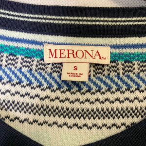 Pre-owned Merona Stripes Multicolor Cotton 3/4 Sleeve Button Down Cardigan Sweater Small