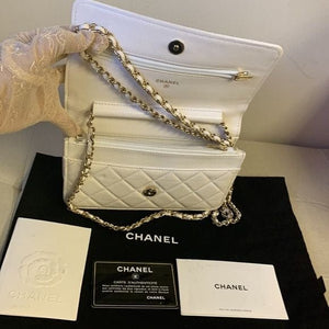 174 Pre Owned Authentic CHANEL Quilted Wallet On Chain White Caviar CHW 31329483