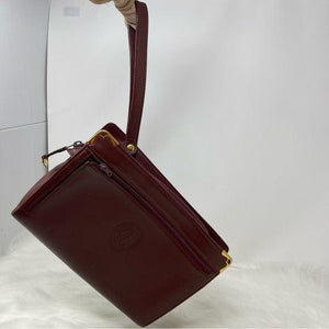 0165 Pre Owned Auth Cartier Must Line Logo Embossed Leather Bordeaux Clutch Bag