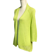 Load image into Gallery viewer, Pre-owned EUC Chico&#39;s 3/4 Sleeve Lime Green Work Knit Open Front Cardigan Sweater Size 1