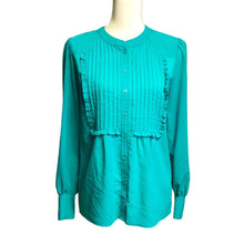 Load image into Gallery viewer, Pre-owned J.Crew Women&#39;s Teal Button Up Pleated Polyester Tuxedo Front Shirt Blouse Sz 2