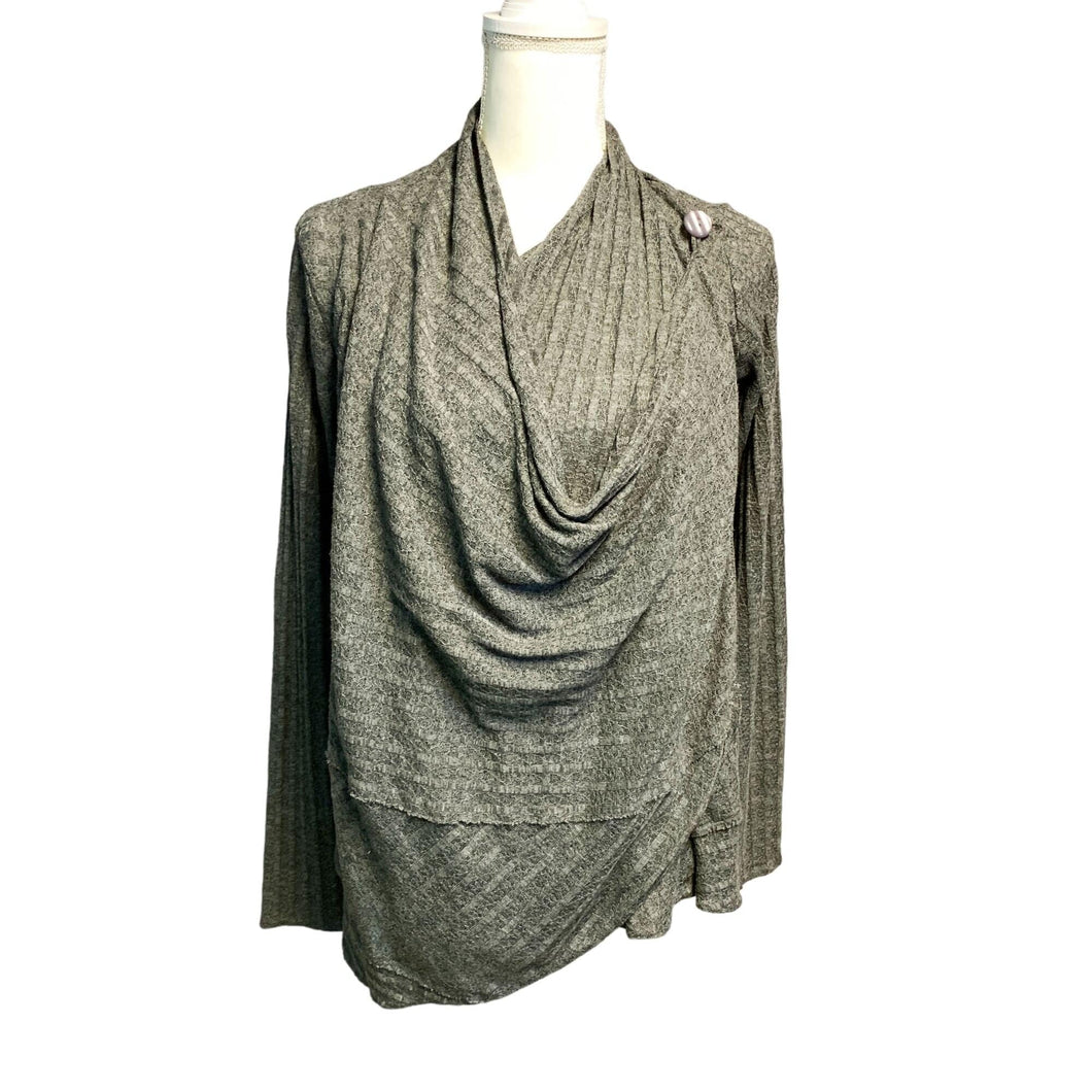 Pre-owned REI Women's Long Sleeve Wrap Drape Front Lightweight Gray Ribbed Knit Sweater XS