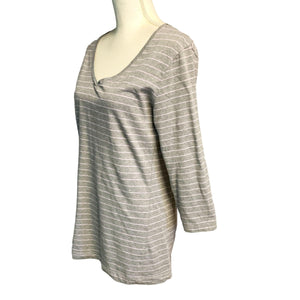 Pre-owned Eddie Bauer Women's Loose Fit V Neck 3/4 Sleeve Stripes Shirt Comfy Top Medium
