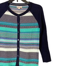 Load image into Gallery viewer, Pre-owned Merona Stripes Multicolor Cotton 3/4 Sleeve Button Down Cardigan Sweater Small