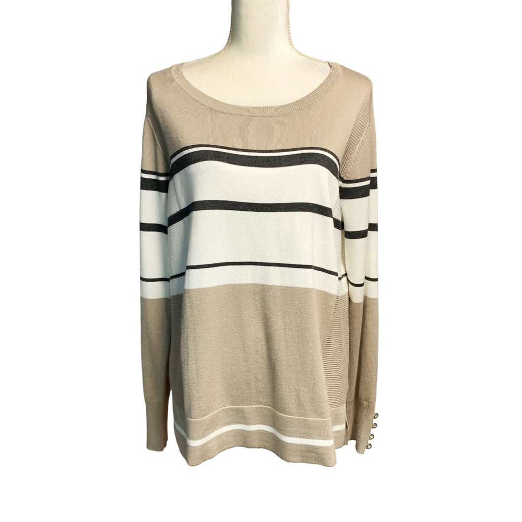 Pre-owned Lety & Me Stitch Fix Women's Long Sleeve Stripes Side Rib Knit Sweater Large
