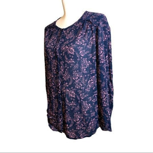 Pre-owned Nordstrom Hinge Floral Button-front Long Sleeve Super Soft Blouse Size Small