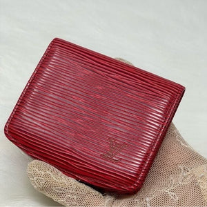 0168 Preowned Auth Louis Vuitton Red Epi Leather Souple Coin Purse Wallet LO1922