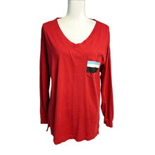 Load image into Gallery viewer, EUC Pre-owned Pink Victoria&#39;s Secret Tops Long Sleeve Red V Neck Cotton T-Shirt Size XS