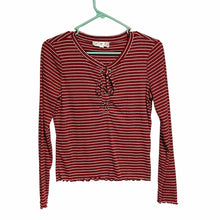 Load image into Gallery viewer, EUC Pre-owned Pink Republic Blouse Long Sleeve Stripes V-Neck Lace Up Pullover Top Medium