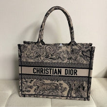 Load image into Gallery viewer, 139 Pre Owned Auth CHN DIOR 3D Embroidered Dioriviera Tote Bag Blue 50.MA.0262