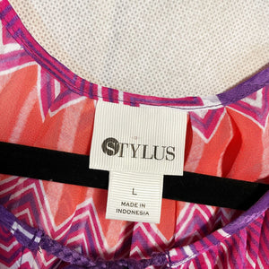 NWTPre-owned Stylus Venus Violet Chevron Blouse Asymmetric Hem Boho Tunic Top Size Large
