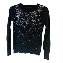 Load image into Gallery viewer, EUC Pre-owned Express Crew Neck Long Sleeve Rhinestone Pullover Black Knit Sweater Size XS