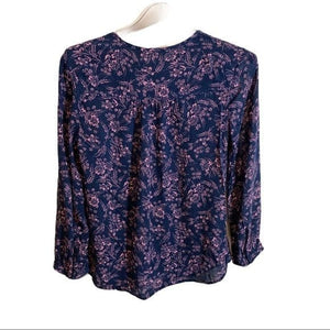 Pre-owned Nordstrom Hinge Floral Button-front Long Sleeve Super Soft Blouse Size Small