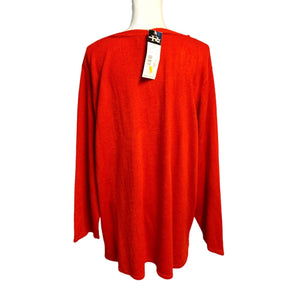 NWT Pre-owned Requirements Soft Top Red Keyhole Neckline Long Sleeve Blouse Plus Size 3X