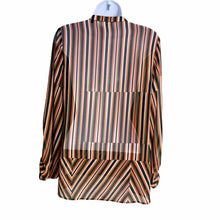Load image into Gallery viewer, Pre-owned Cabi Blouse Notch Neckline Balloon 3/4 Sleeve Sheer Ultimate Striped Top Size XS