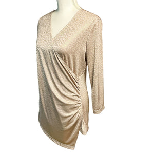 Chico's Pre-owned Ruched Assymetrical Faux Wrap Super-soft Animal Print Neutral Top Size 0