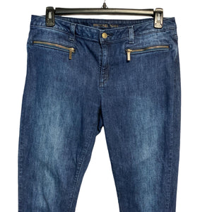 EUC Pre-owned Michael Kors Womens Front Zip Pockets Mid Rise Blue Denim Skinny Jeans Sz 12