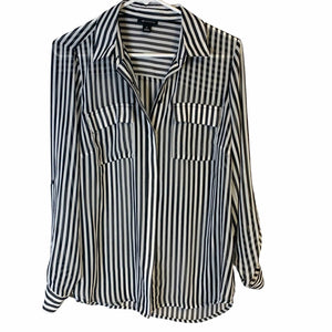 Pre-owned I Heart Ronson Women's Top Button Down Long Sleeve Striped Shirt Size Medium