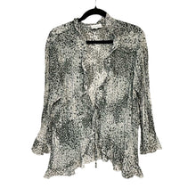 Load image into Gallery viewer, Pre-owned Fashion Bug Waterfall Open Front Cardigan Sheer Ruffle Blouse Polka Dot Top Sz L