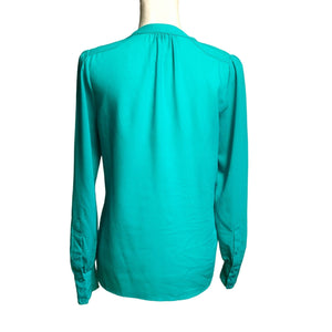 Pre-owned J.Crew Women's Teal Button Up Pleated Polyester Tuxedo Front Shirt Blouse Sz 2