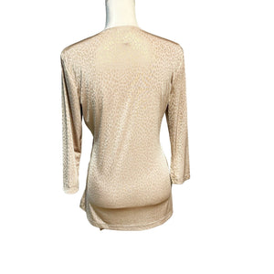 Chico's Pre-owned Ruched Assymetrical Faux Wrap Super-soft Animal Print Neutral Top Size 0