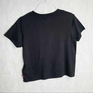 NWT Pre-owned Levi's Women's Round Neck Black Graphic Surf Crop Top Shirt Size Medium
