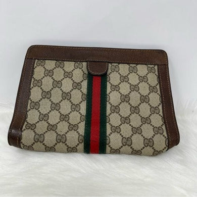 324 Pre Owned Authentic GUCCI GG Canvas Web Sherry Line Pouch Clutch Bag