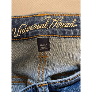 EUC Pre-owned Universal Thread Jeans High Rise Distressed Skinny Blue Denim Size 12/31R