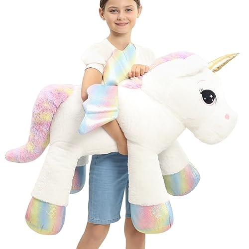 44 Inch Giant Unicorn Stuffed Animal Pillow, Cute Soft Big Unicorn with Rainbow Wings, Large Plush Toy Lovely Color Unicorn, Christmas Birthday Decorations Gifts for Children, Girls, Boy and Kids