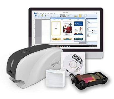 IDP SMART-31S ID Card Simplex Printer Kit with PC Only Software, 250 Print YMCKO Color Ribbon, and 100 PVC Plastic Cards