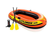 Load image into Gallery viewer, INTEX 58332EP Explorer 300 Inflatable Boat Set: Includes Deluxe Aluminum Oars and Mini Hand Pump – 3-Person – Dual Air Chambers – Grab Rope – 410lb Weight Capacity